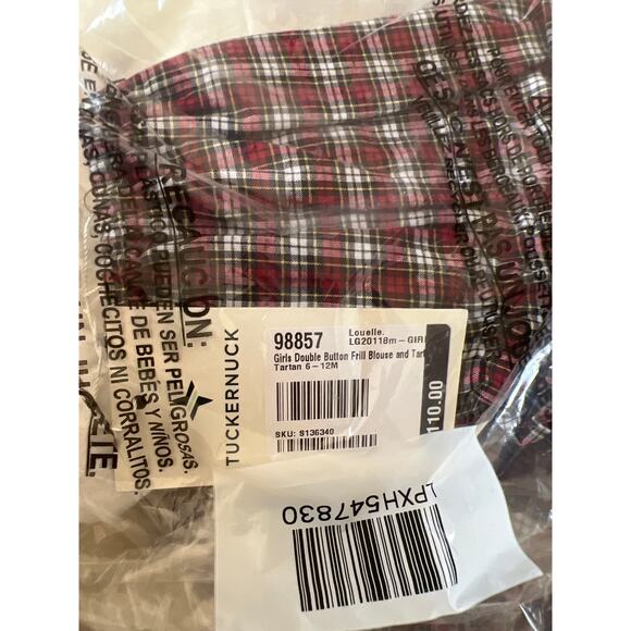 TUCKERNUCK LOUELLE Girls Double Button Frill Blouse and Tartan Bottom NWT 6-12M - Picture 2 of 5